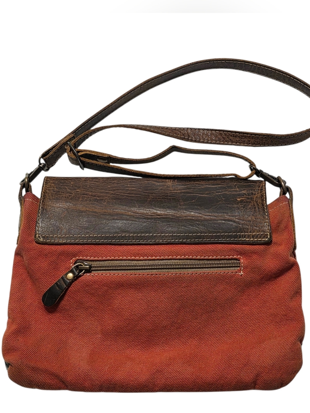 Myra Win Win Crossbody Bag Rustic Brown Leather & Southwestern Canvas Tapestry - Picture 12 of 14